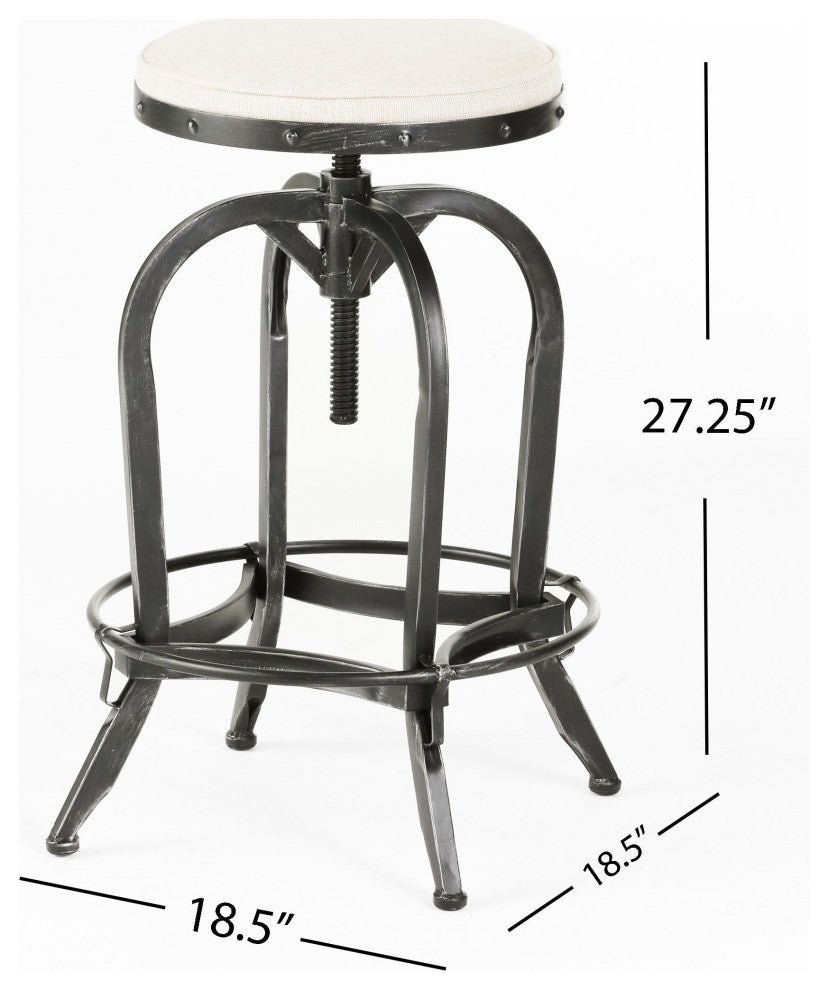 GDF Studio Brixton Adjustable Swivel Iron Bar Stool, Beige Fabric
