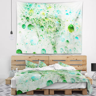 Green Blue Fractal Molecules Abstract Wall Tapestry, 39"x32"