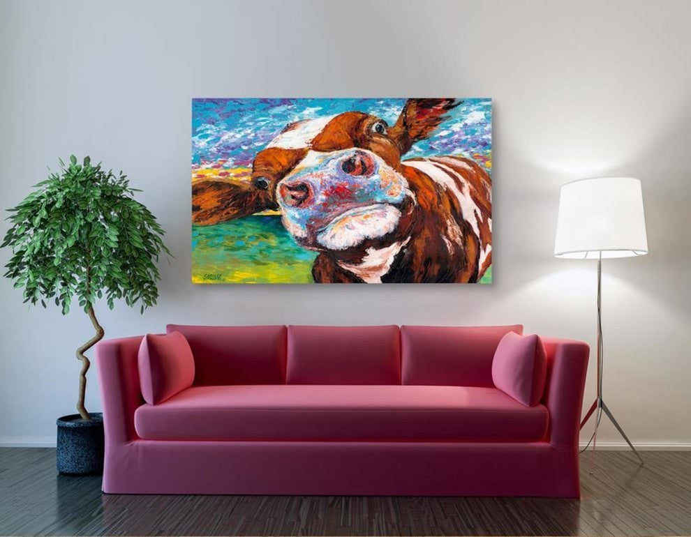 Curious Cow I' by Carolee Vitaletti Giclee Canvas Wall Art, 54"x40"
