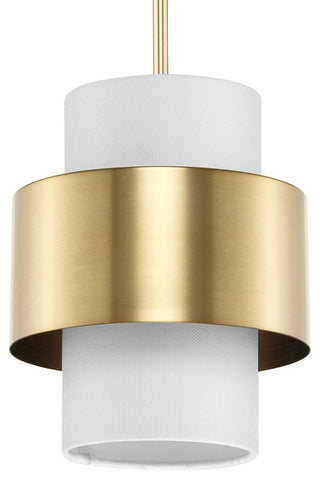 Silva Collection One-Light Brushed Bronze White Linen Shade Pendant