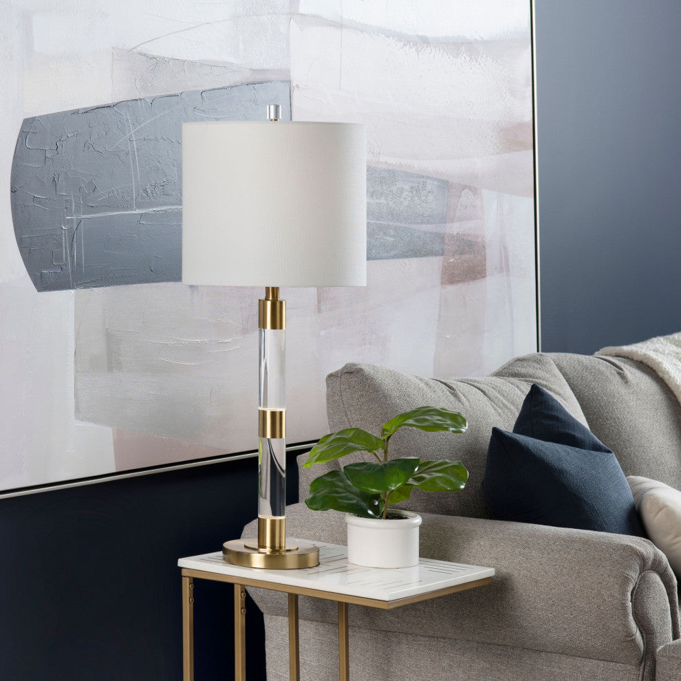 Winslet Metal Table Lamp with Nightlight with White Linen Shade