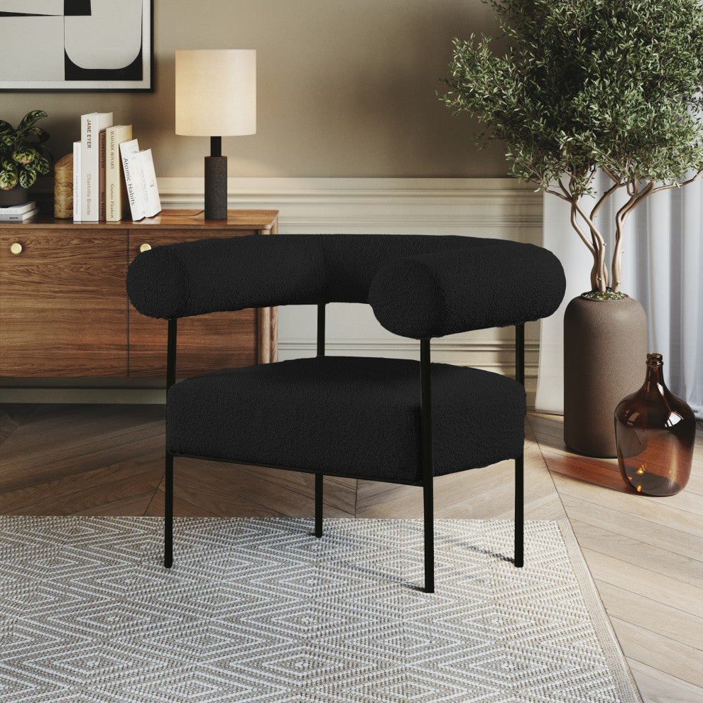 Blake Boucle Fabric Upholstered Accent Chair, Black