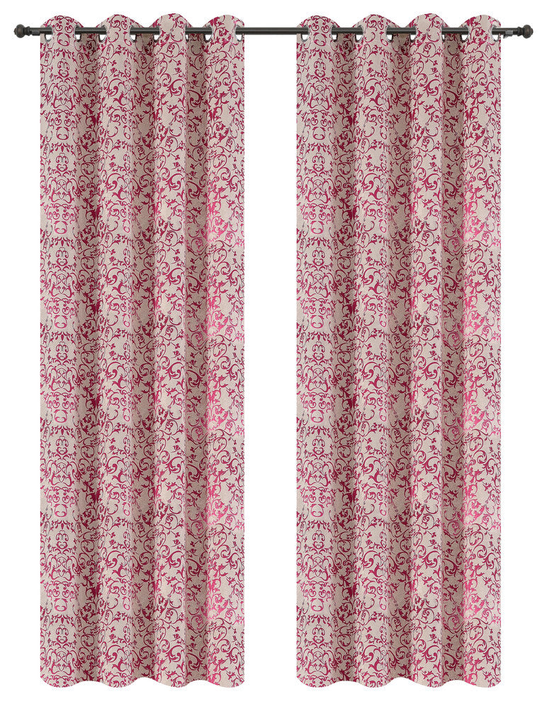 Jacquard Vine Drapery Curtain Panels, Fuchsia, 50"x96", Set of 2