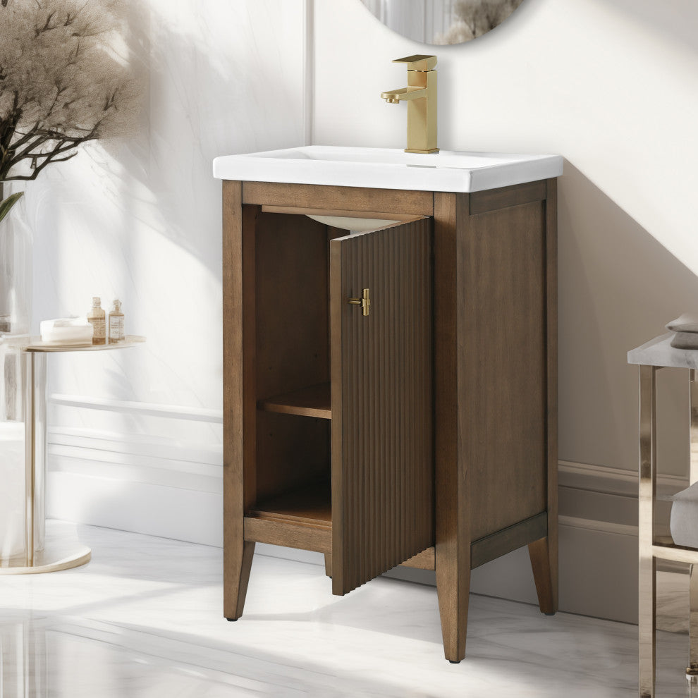 Vanity Art Freestanding Vanity, Walnut, 20", Single Sink, Golden Brushed