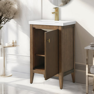 Vanity Art Freestanding Vanity, Walnut, 20", Single Sink, Golden Brushed