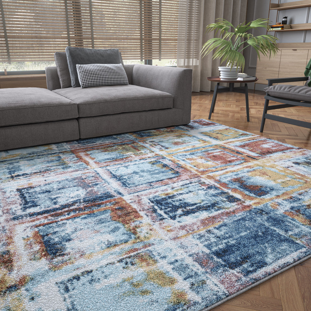 Rowan Contemporary Abstract Area Rug, Navy, 8'x10'