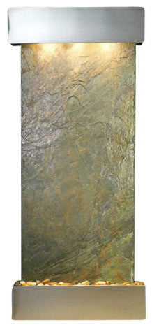 Inspiration Falls Wall Fountain, Stainless Steel, Green Slate, Square Frame