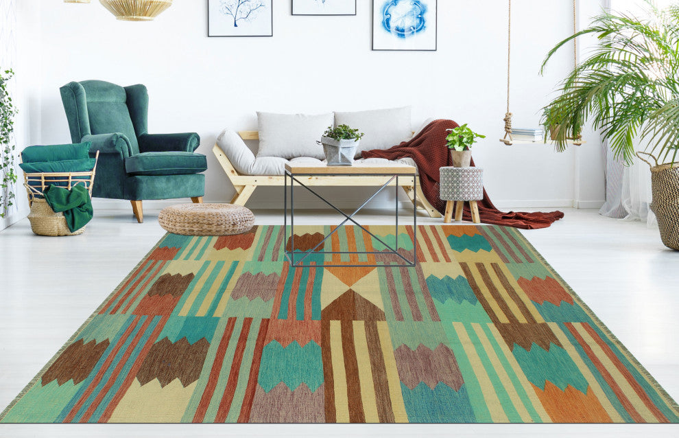 Winchester Kilim Mashavu Light Blue/Orange Rug, 6'11x10'1