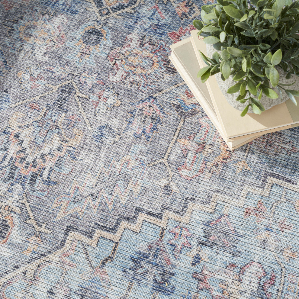 Nicole Curtis Nc Series 1 5' x 7' Light Grey/Blue Machine Washable Area Rugs