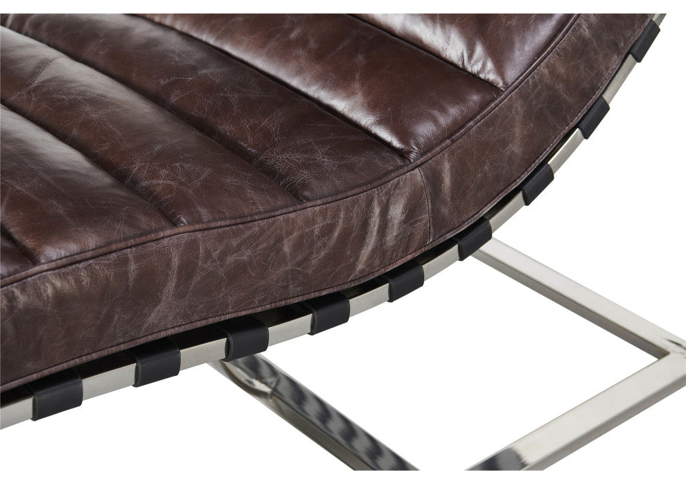 Plano Modern Channeled Leather Chaise Lounge Dark Brown Leather