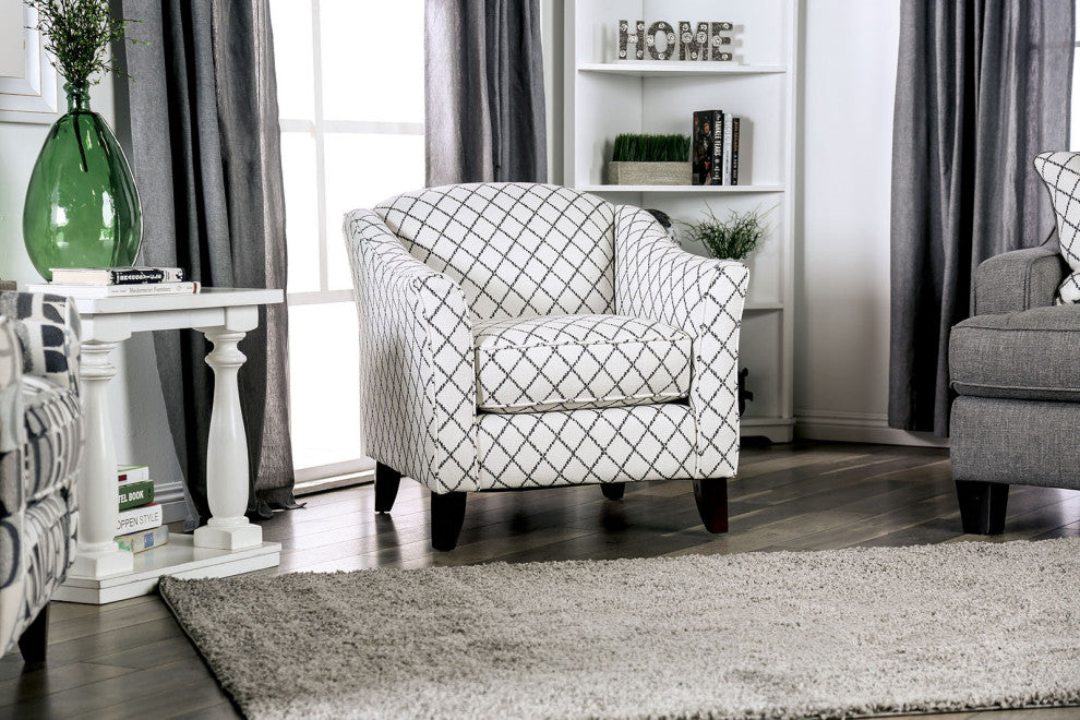 Linen-Like Fabric Chair with Diamond Pattern Design, Ivory
