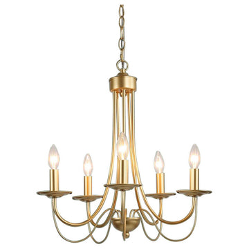 LNC 5-Light Modern Matte Metal Candle-Style Chandelier, Gold