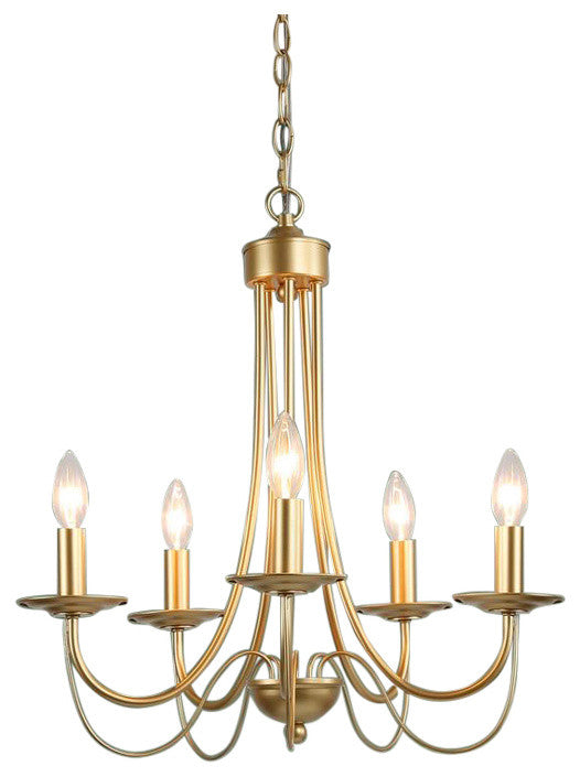 LNC 5-Light Modern Matte Metal Candle-Style Chandelier, Gold