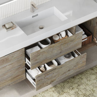 Boutique Bath Vanity, Natural Wood, 60", Single Sink, Wall Mount