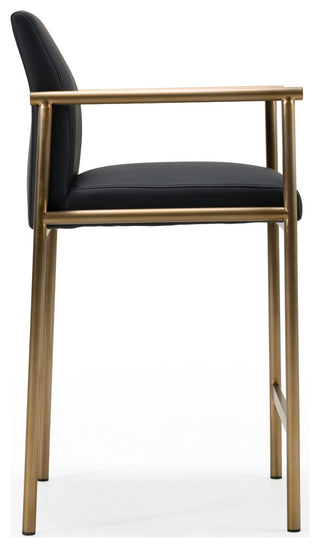 Modrest Custer Modern Black Vegan Leather + Brass Counter Chair