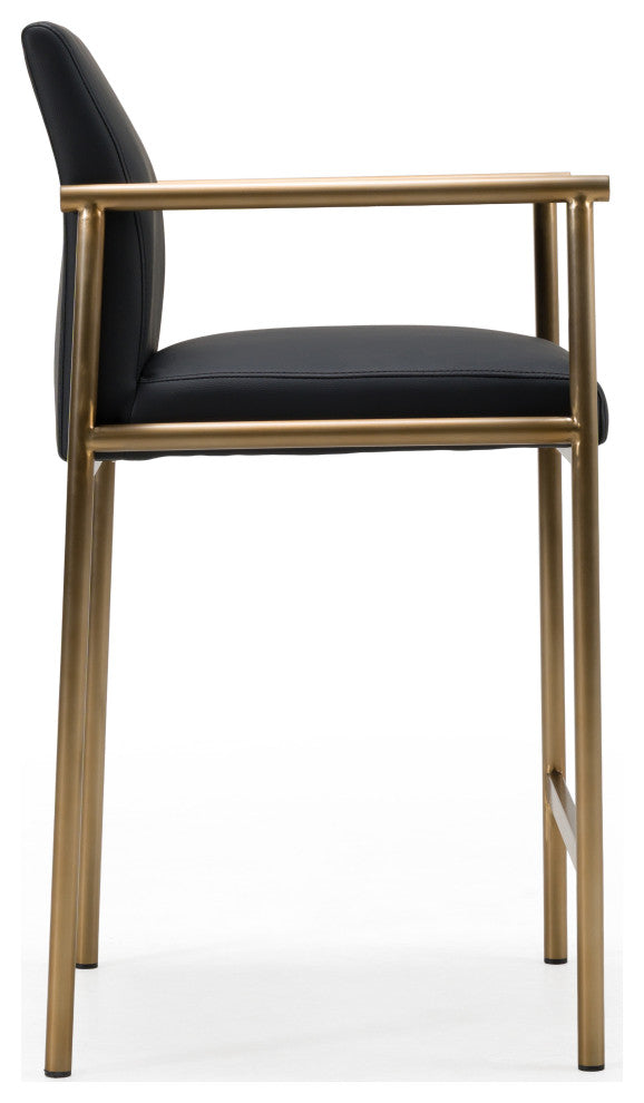 Modrest Custer Modern Black Vegan Leather + Brass Counter Chair