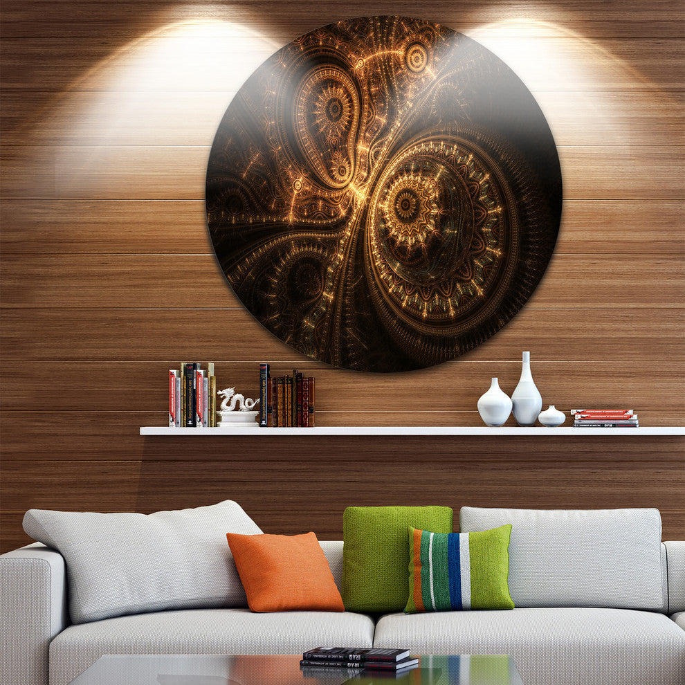 Green Fractal Flower In Dark, Floral Digital Round Metal Wall Art, 38"