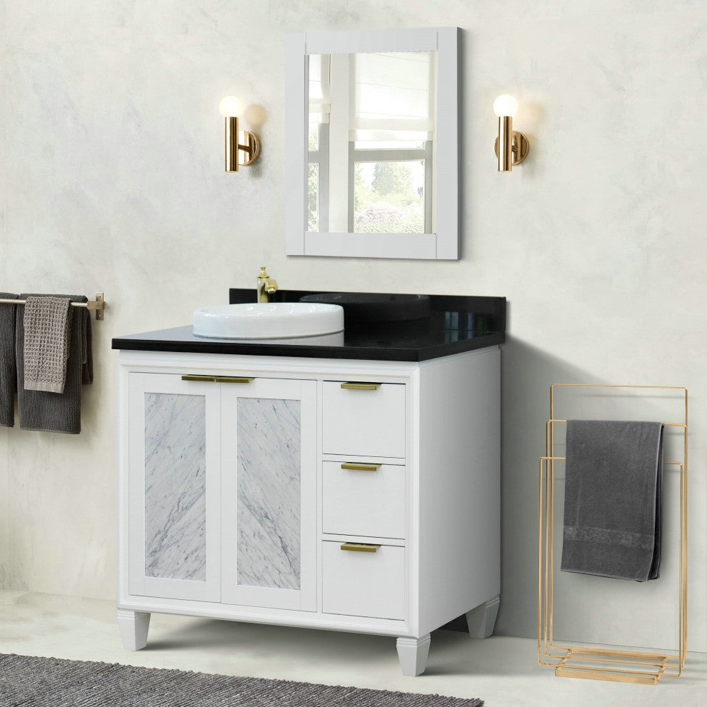 43" Single Vanity, White Finish With Black Galaxy
