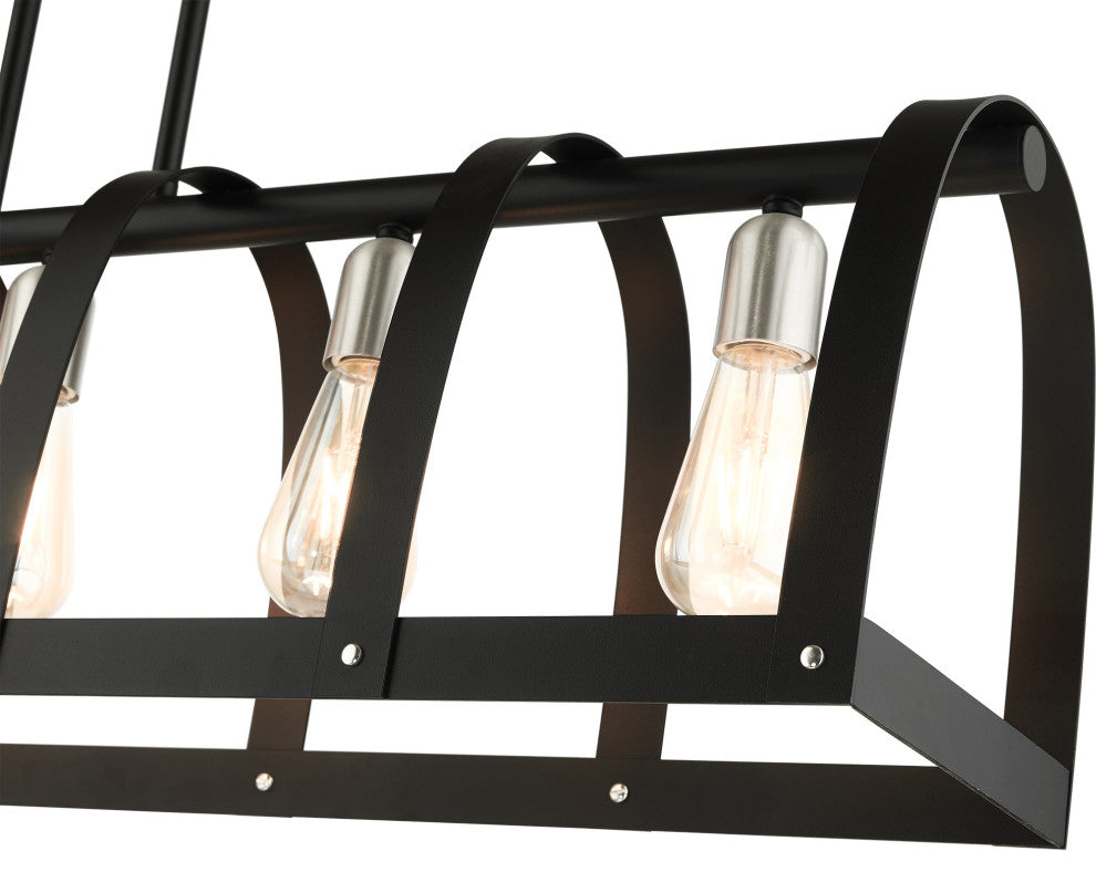 Textured Black Mid Century Modern, Industrial, Vintage, Rustic Linear Chandelier
