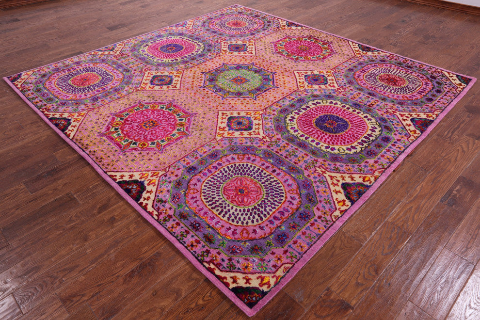 9' Square Mamluk Hand Knotted Wool & Silk Rug - Q13724