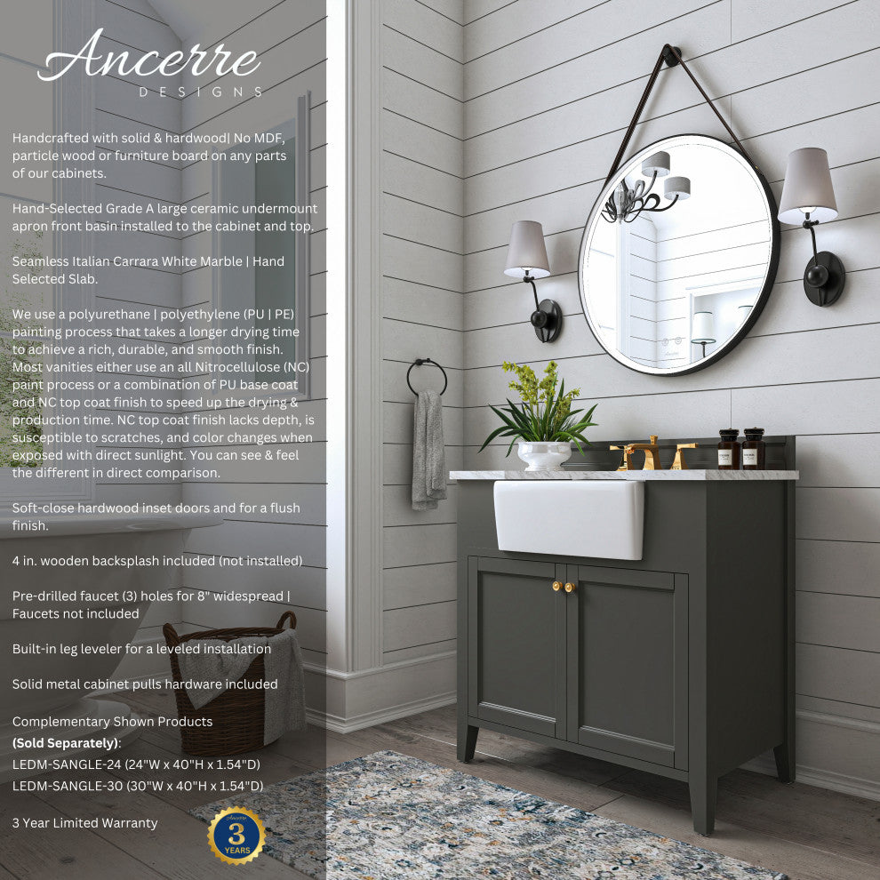 Adeline Vanity Set, Sapphire Gray, 36", Single Sink