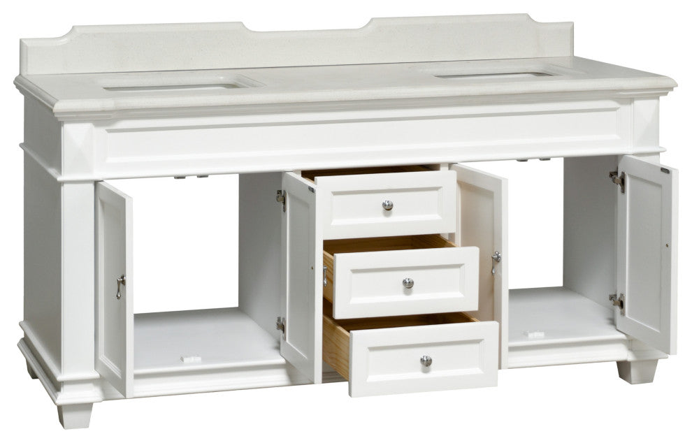 Elizabeth 72" Double Bathroom Vanity, White, Quartz
