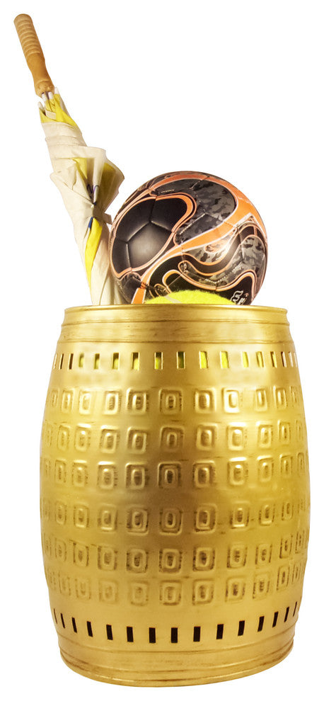 Saffron Fabs Hand Hammered Metal Stool, Gold, 17"