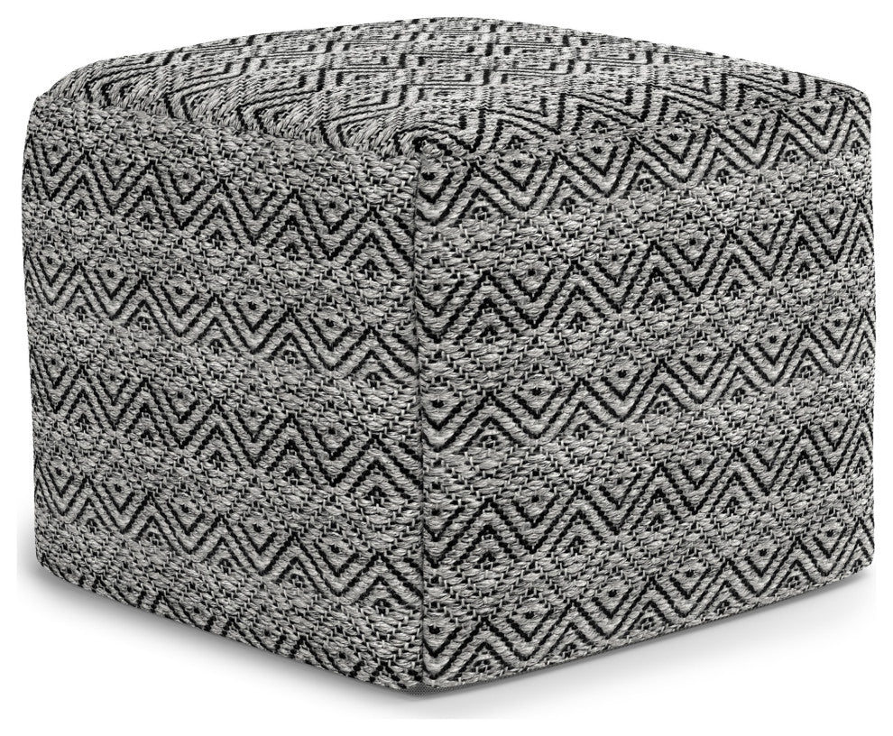 Hendrik Square Woven Pouf, Gray/Black Recycled PET Polyester