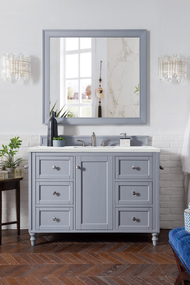 James Martin 301-V48-SL-3ENC 48" Single Vanity Silver Gray w/ 3 CM Quartz Top