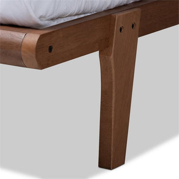 Kaia Mid-Century Modern Walnut Browned Wood Full Size Platform Bed Frame
