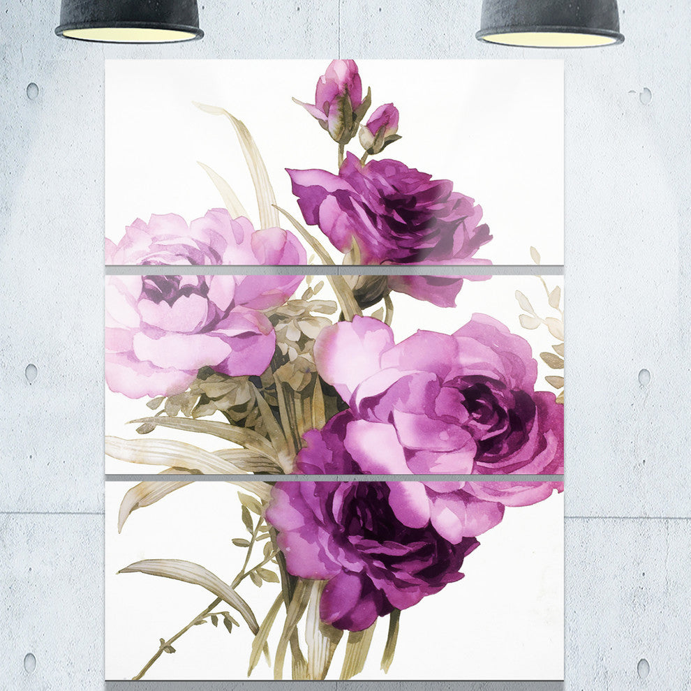 "Bunch of Purple Flowers" Glossy Metal Wall Art, 3 Panels, 28"x36"