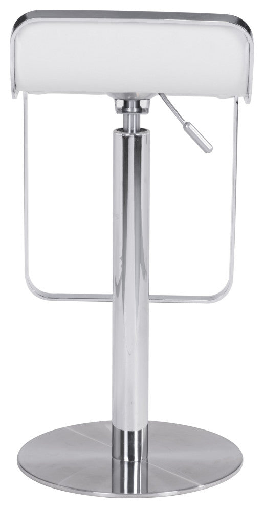 Modern White Faux Leather and Chrome Adjustable Pedestal Barstool