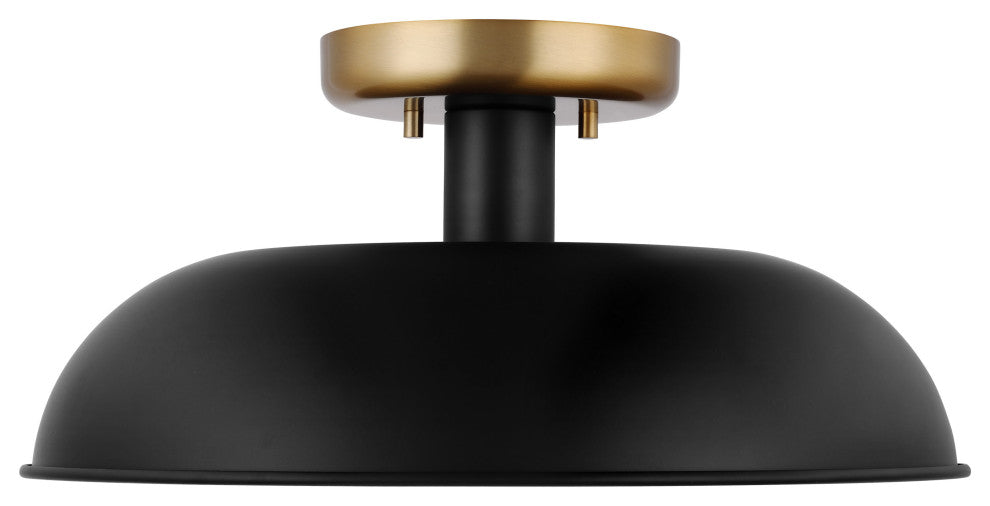 Colony 1-Light Small Semi-Flush Mount Fixture, Matte Black With Burnished Brass
