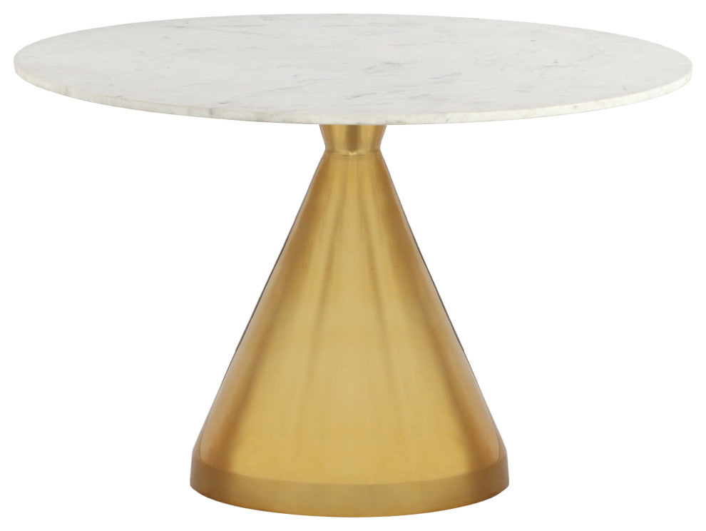 Emery Marble Dining Table, Brushed Gold