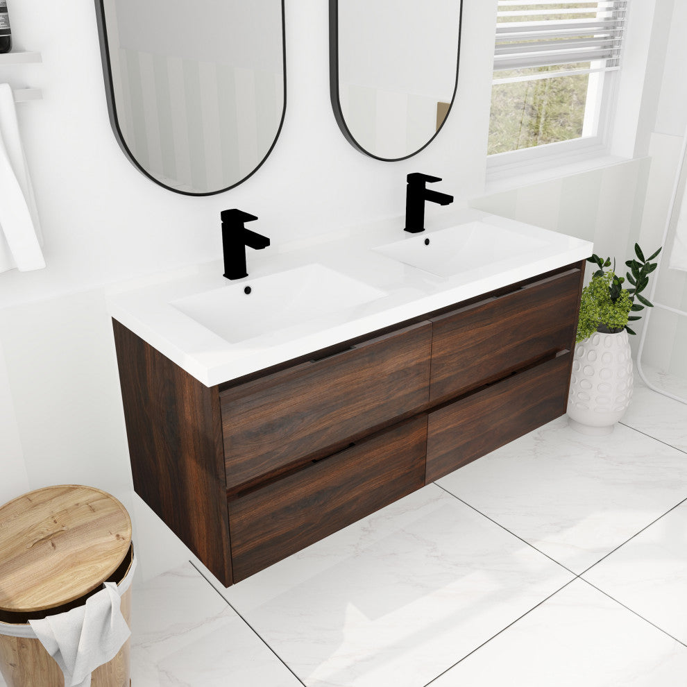 Wall-Mounted Plywood Bath Vanity Set, Integrated Sink