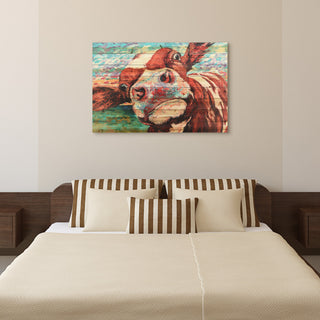 "Curious Cow" Wall Art Digital Print on Solid Wood, 45"x1.5"x30"