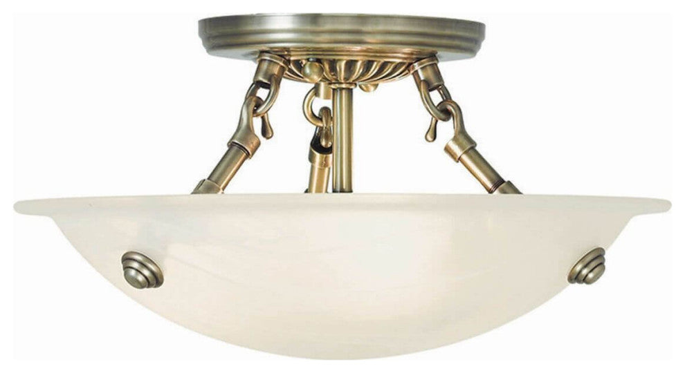 Livex Oasis 3 Light 12" Flush Mount, Antique Brass