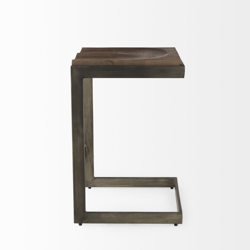 26" Warm Brown Cheeky Wood and Metal Counter Stool