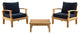 Modern Urban Outdoor Patio Rattan and Wicker 3 Pieces Sofa Set Natural Wood Navy