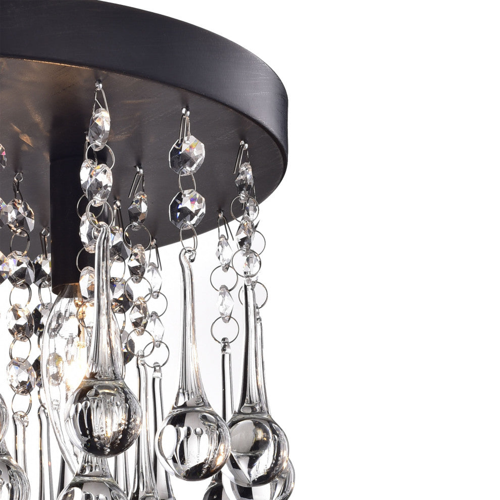 Bella 4-Light Clear Crystal Drops Flush Mount in Black Finish