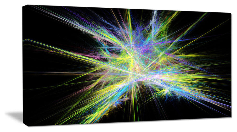 Yellow Blue Chaos Multicolored Rays, Oversized Abstract Canvas Wall Art, 60x28