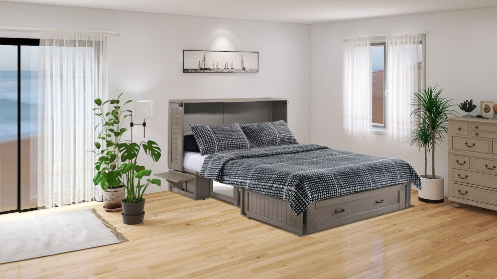 Poppy Cabinet Murphy Bed with Gel Memory Foam Mattress and USB Ports, Brushed Driftwood