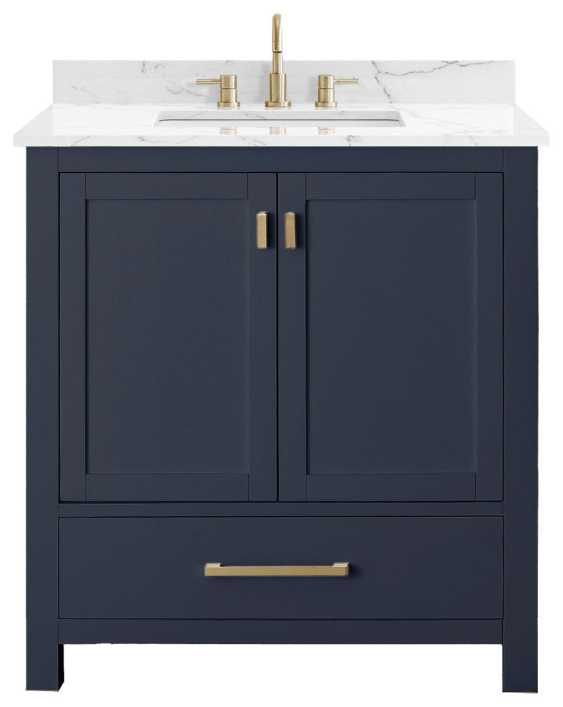 Avanity Modero Bath Vanity, Navy Blue, 31", Single Sink, Cala White Engineered S