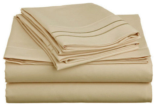 Two Line Embroidery 90Gsm Microfiber Sheet Set, King, Gold