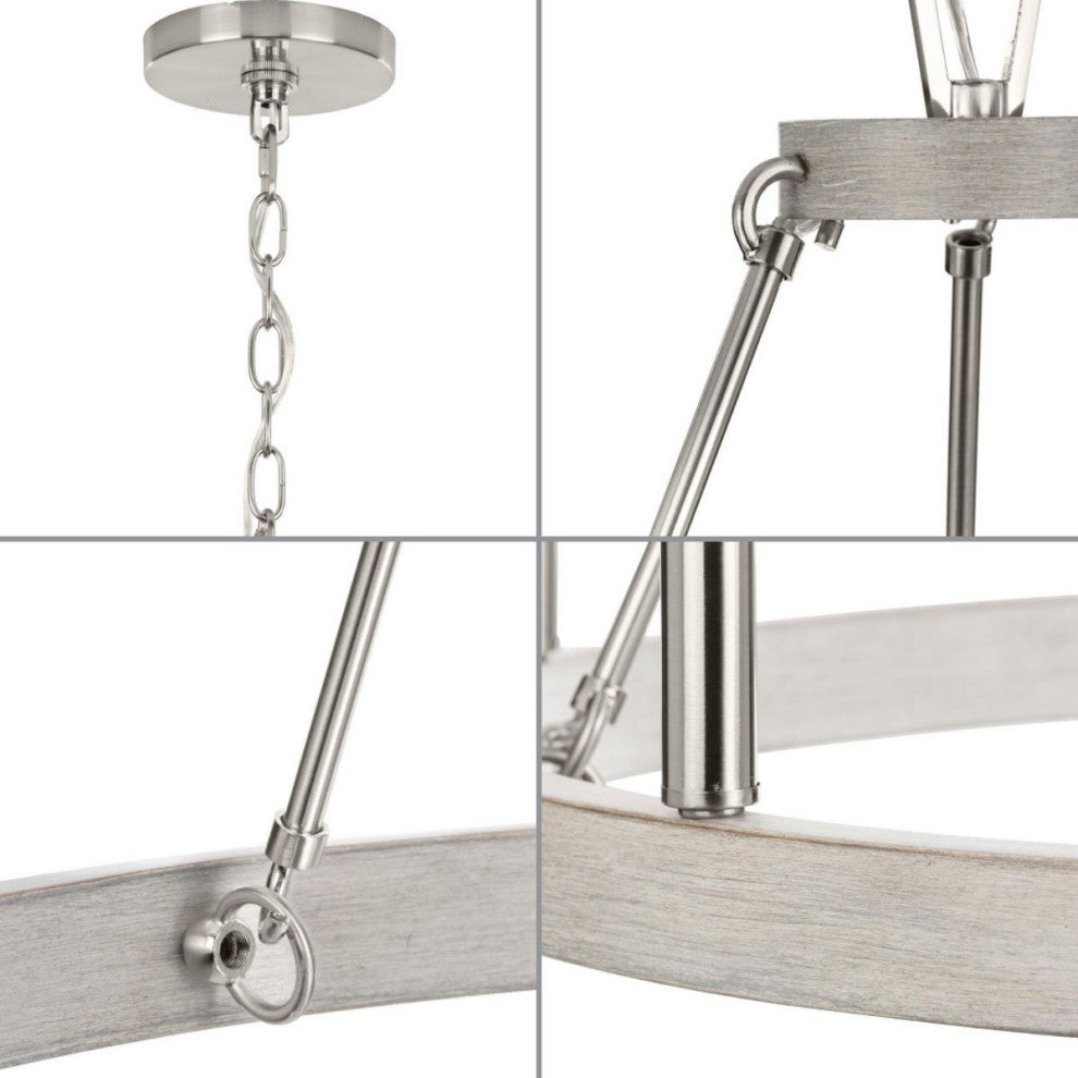 Galloway 6-Light 28.25" Brushed Nickel Chandelier With Grey Washed Oak Accents
