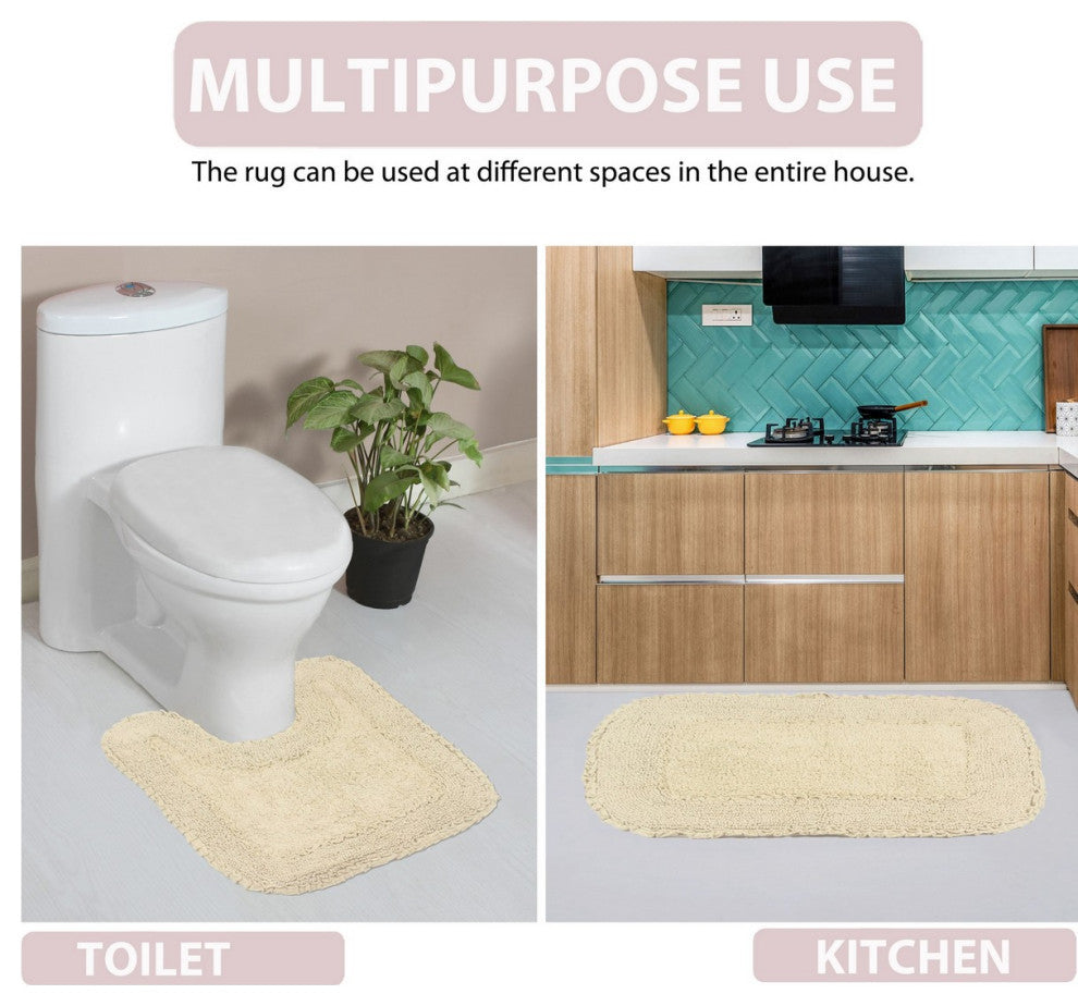 Radiant Collection Bath Rug Set, Machine Wash, 21"x54" Runner, Ivory