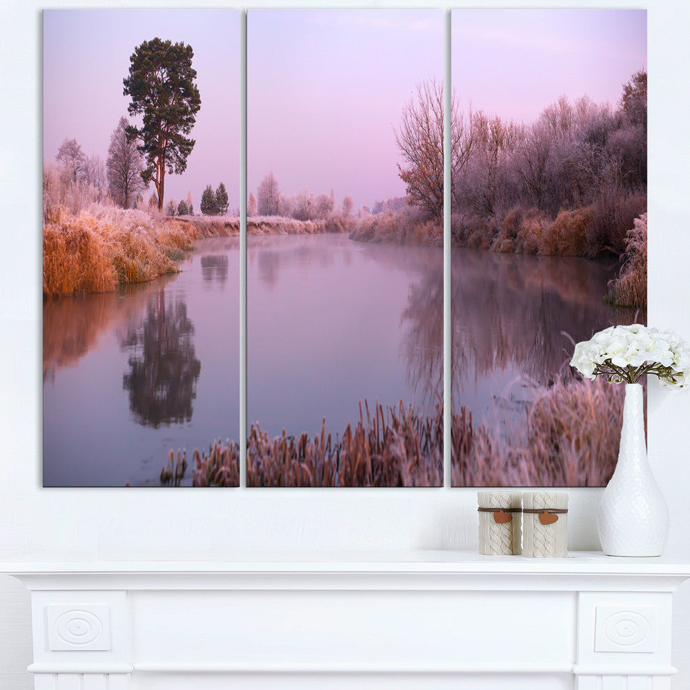 "Misty Autumn Sunrise Over River" Metal Wall Art, 3 Panels, 36"x28"