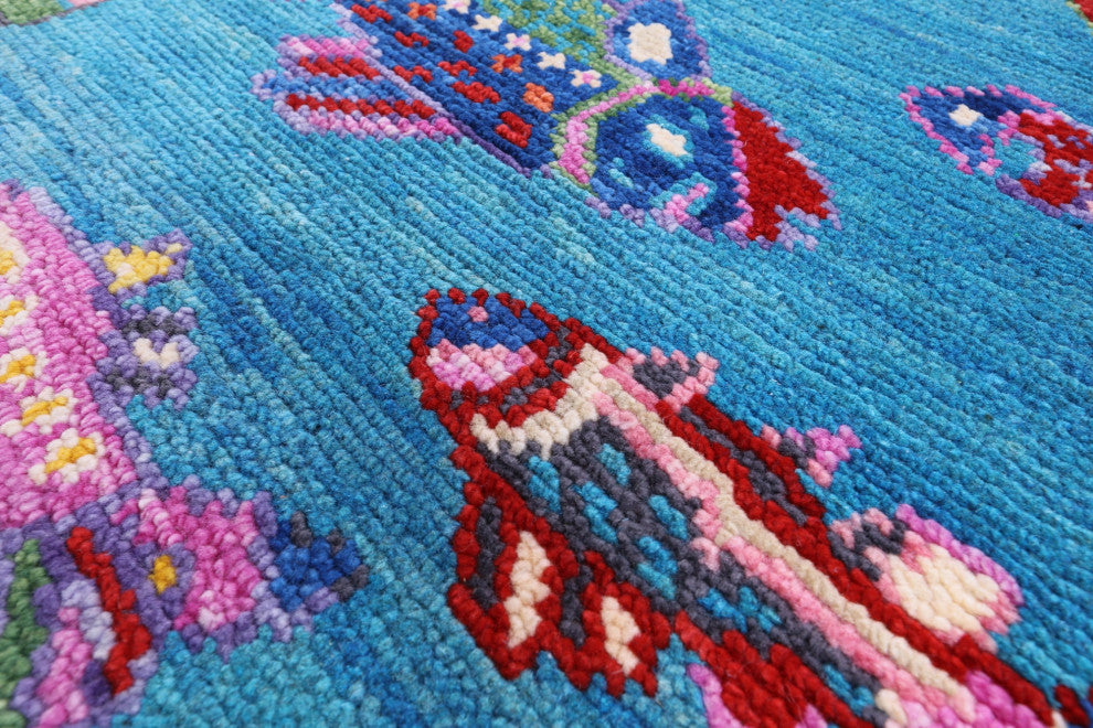 Gabbeh Fish Design Handmade Wool Rug 4' 1" X 6' 1" - Q15473