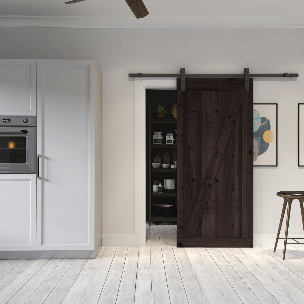 Farm Style Sliding Door, Distressed Smoke Finish