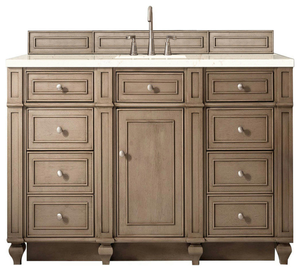 Bristol 60" Single Vanity, Whitewashed Walnut, w/ 3 CM Eternal Marfil Quartz Top